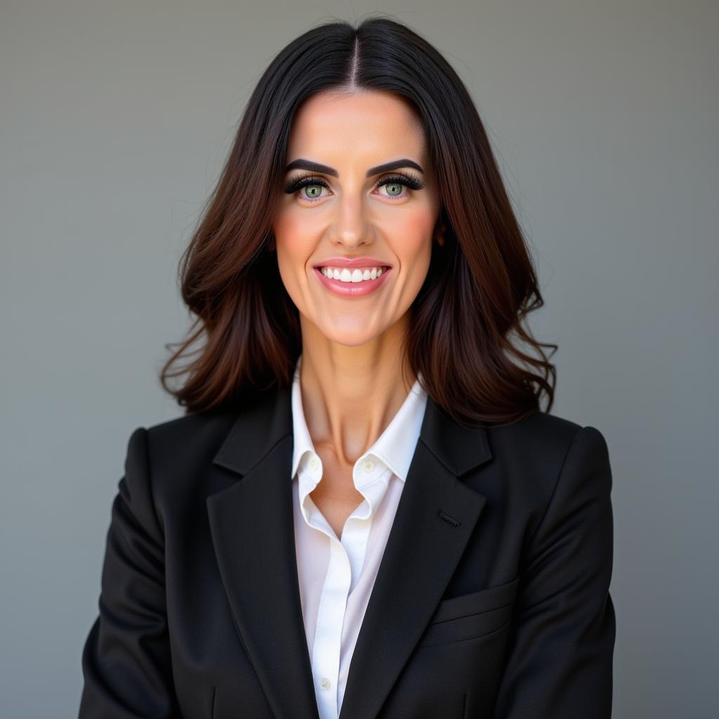 Portrait of Samantha, a compassionate psychiatric nurse practitioner with a holistic and clinical approach to mental health care.